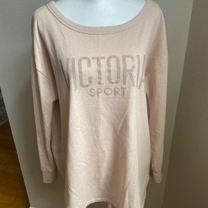 Victoria Sport oversized blush high low sweatshirt with back cutout